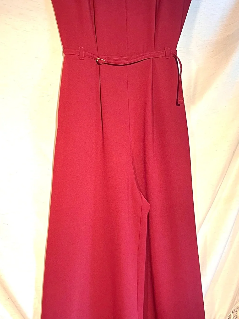 Zara Wide-Leg Belted Jumpsuit Maroon Size Small Elegant V-Neck Wide Leg - Picture 10 of 16